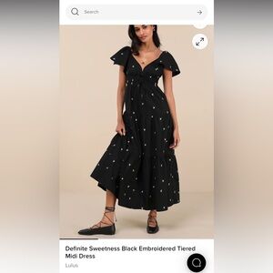 Lulu's Black and White Midi Sundress with Flutter Sleeves